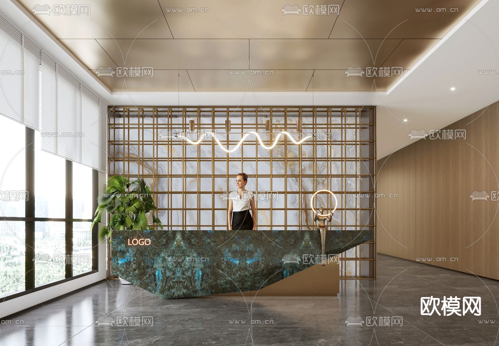 现代前台su模型下载（渲染图1）