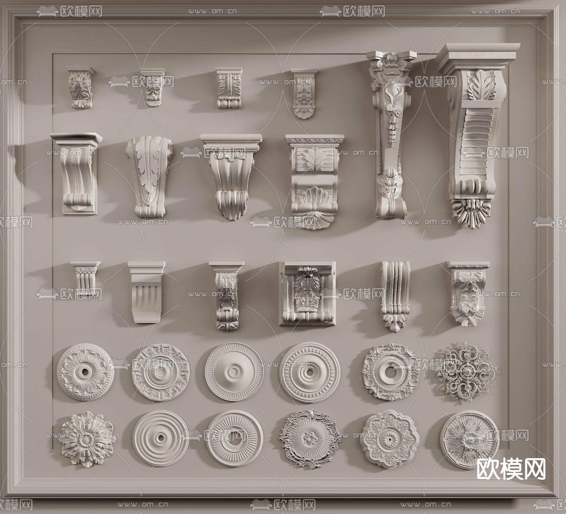 石膏角线 雕花 灯盘3d模型下载