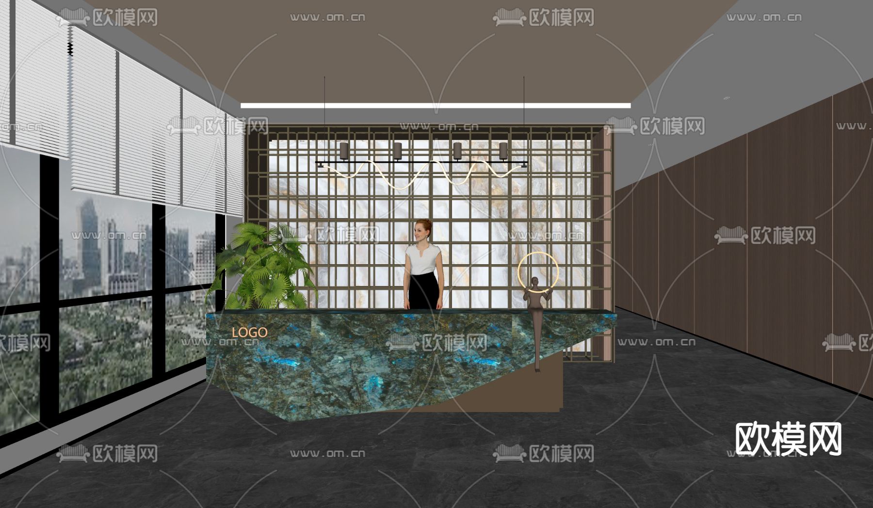 现代前台su模型下载（渲染图2）