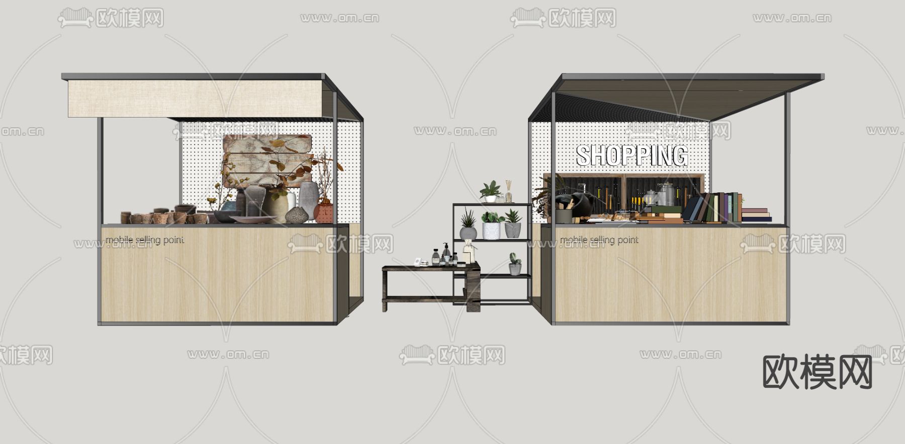 网红集市餐车 网红摊位su模型下载（渲染图2）