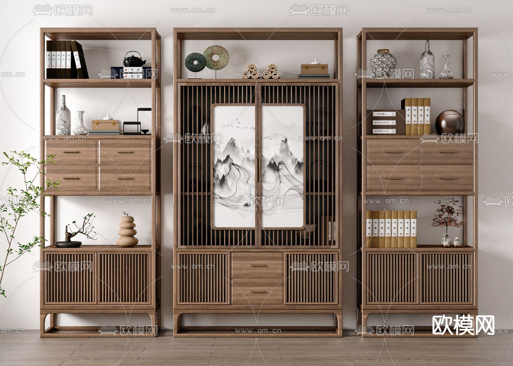 新中式博古架su模型下载（渲染图1）