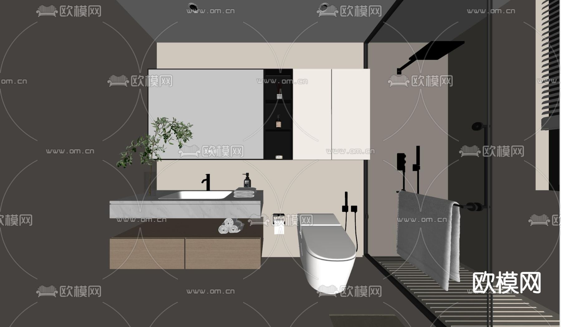 现代卫生间 浴室su模型下载（渲染图2）