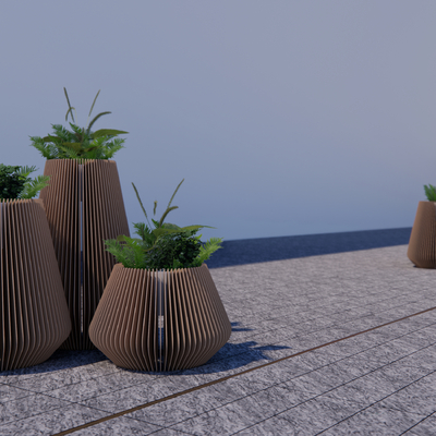  现代花钵 花箱su模型 