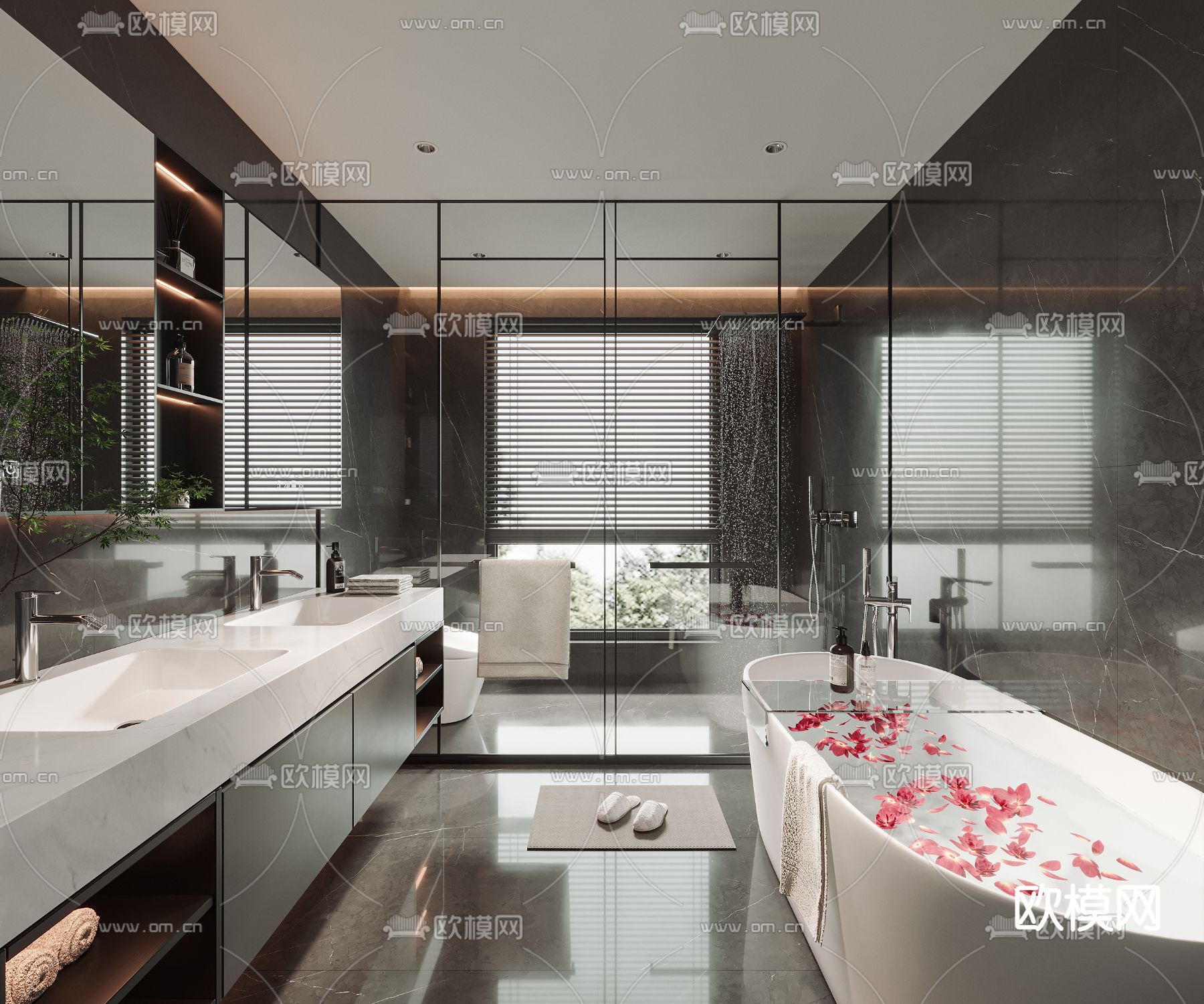 暗黑风卫生间 浴室su模型下载（渲染图1）