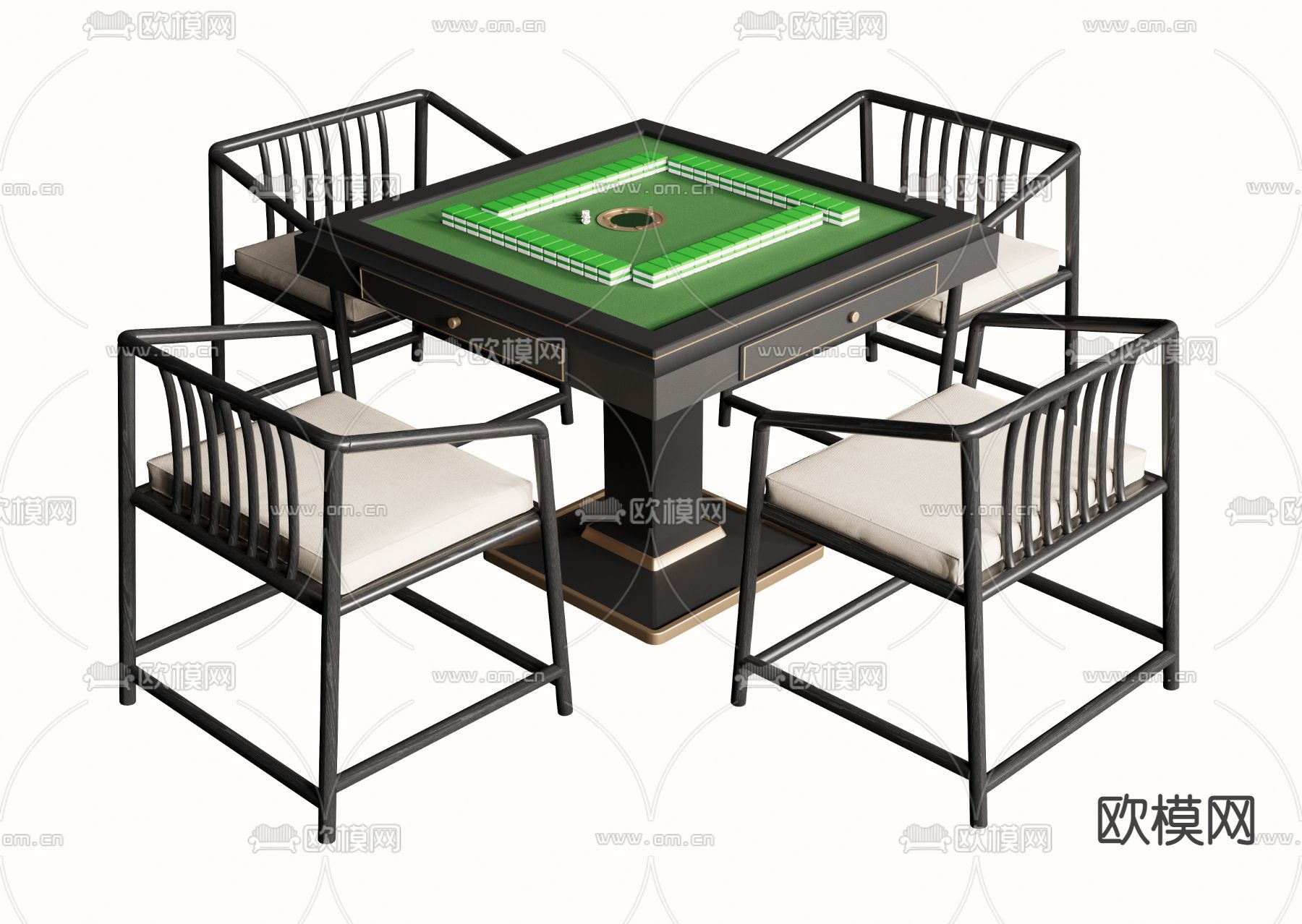 新中式麻将桌su模型下载（渲染图1）