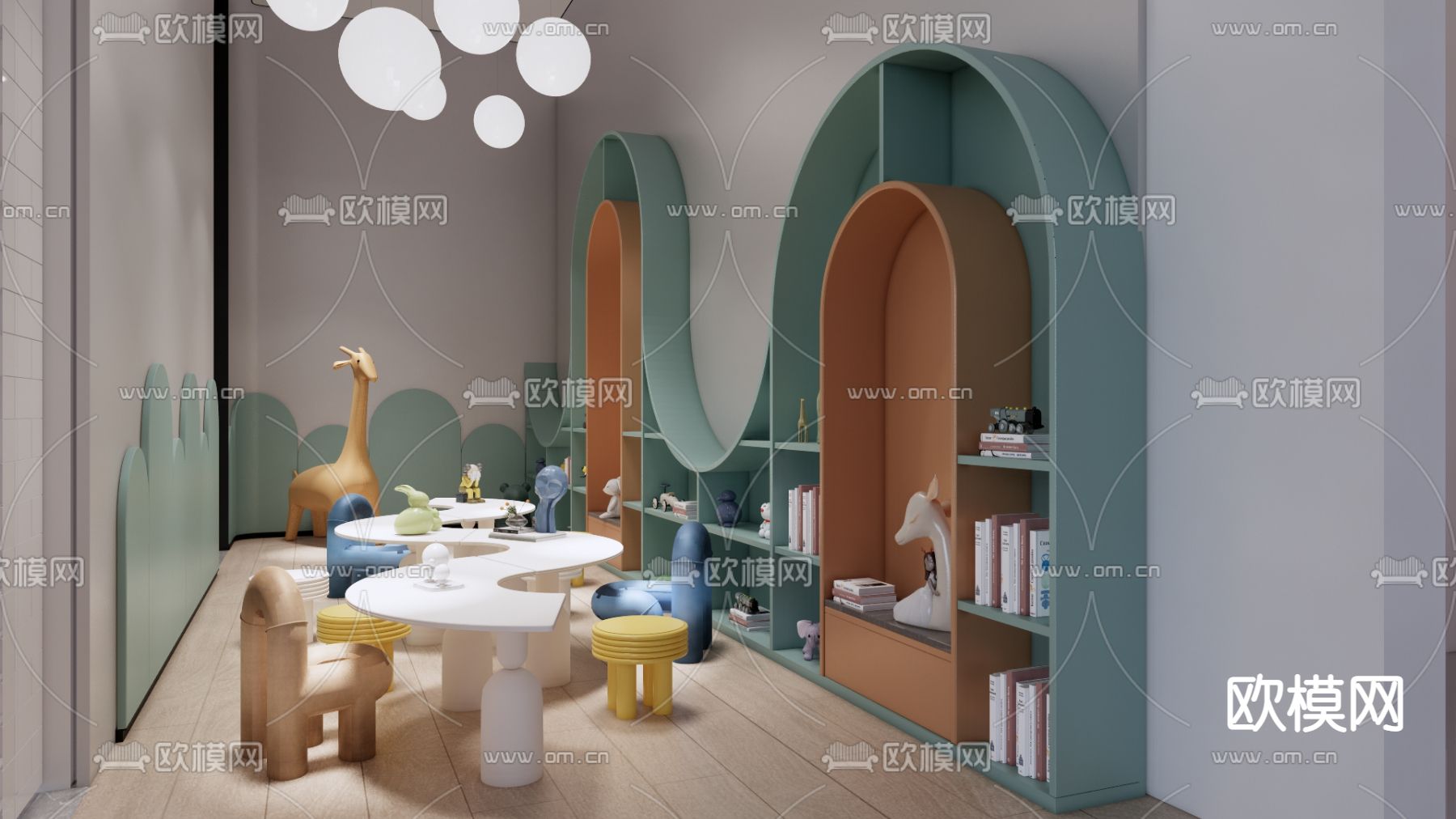 现代幼儿园su模型下载（渲染图1）
