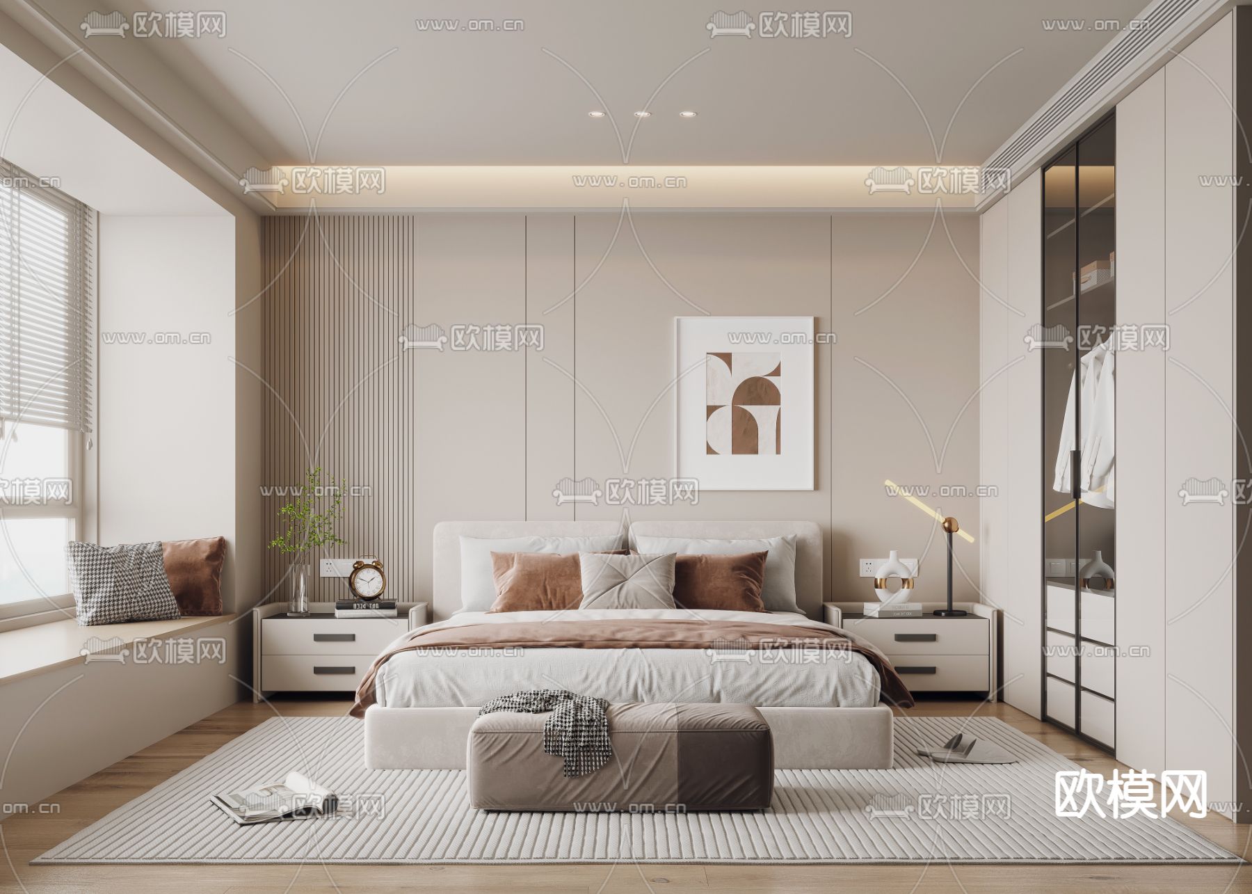 奶油风卧室 主人房3d模型下载