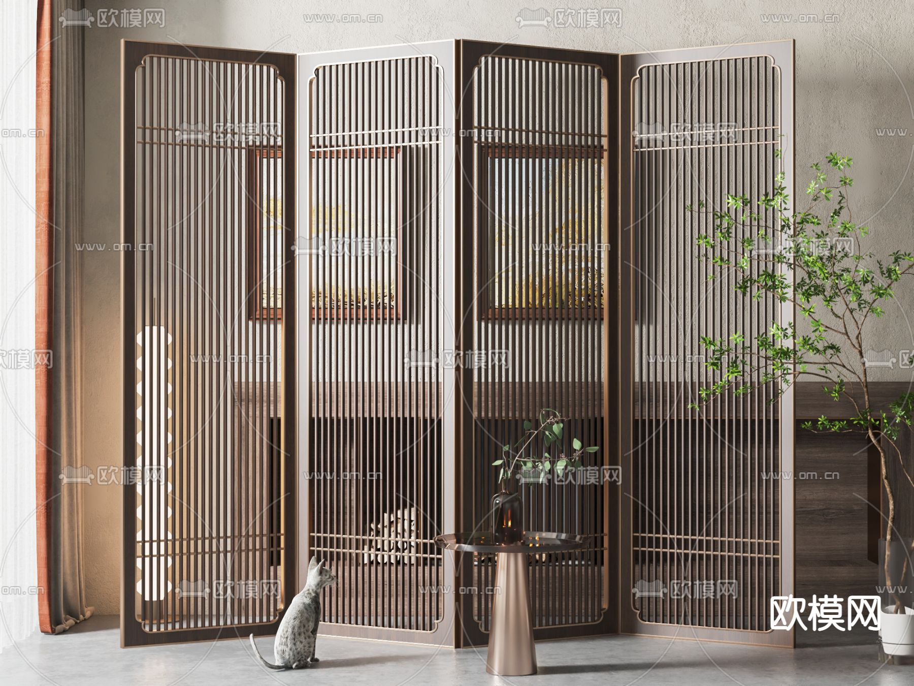 新中式屏风隔断su模型下载（渲染图1）