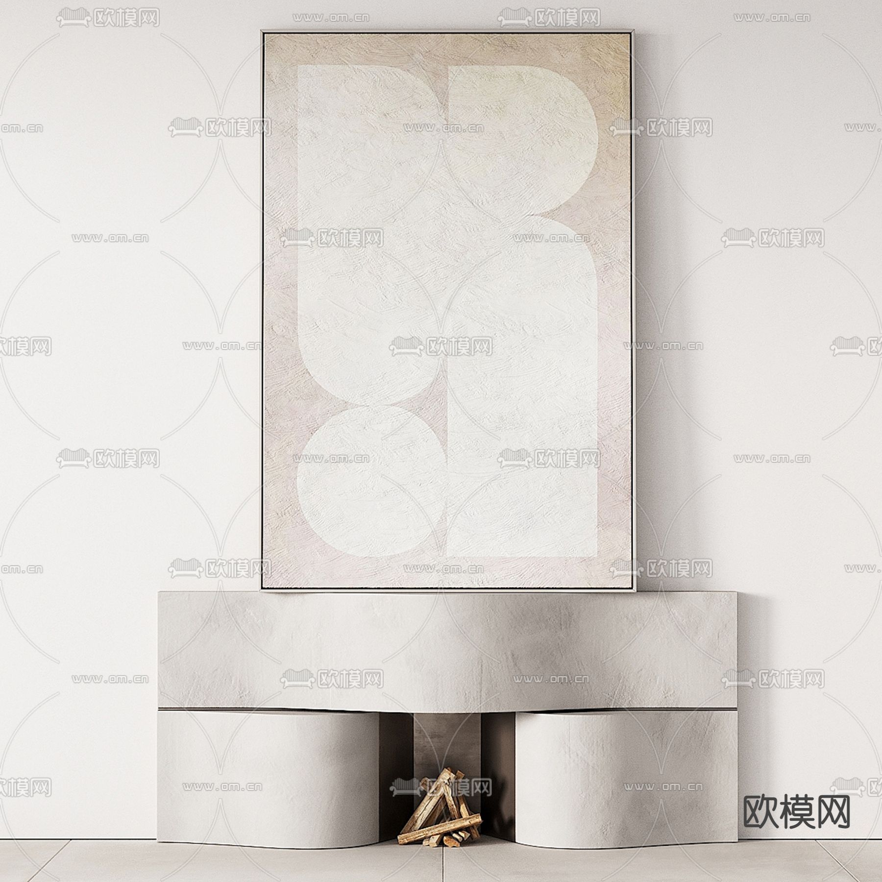 侘寂风壁炉3d模型下载（渲染图2）