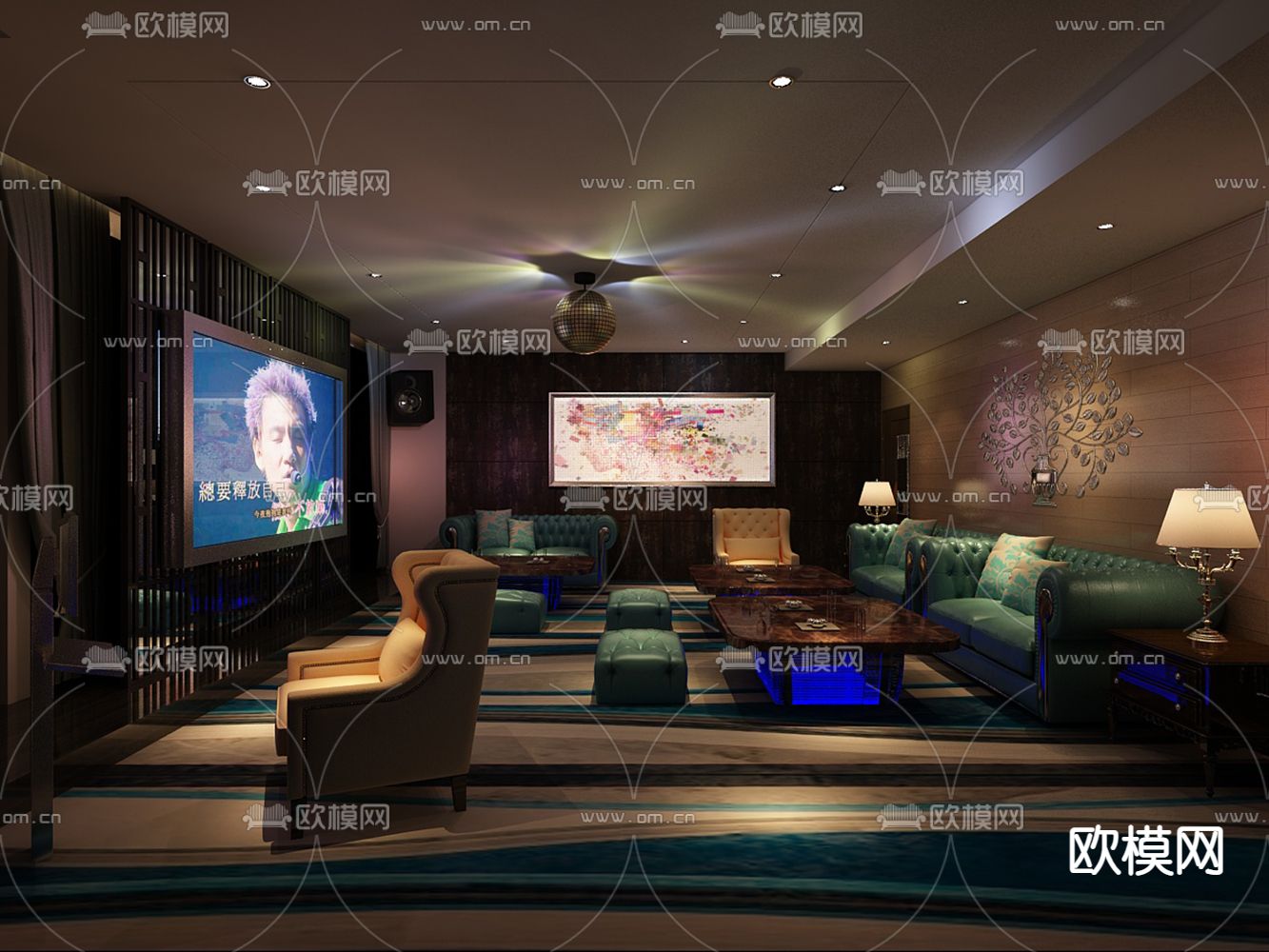 现代KTV包厢su模型下载（渲染图1）