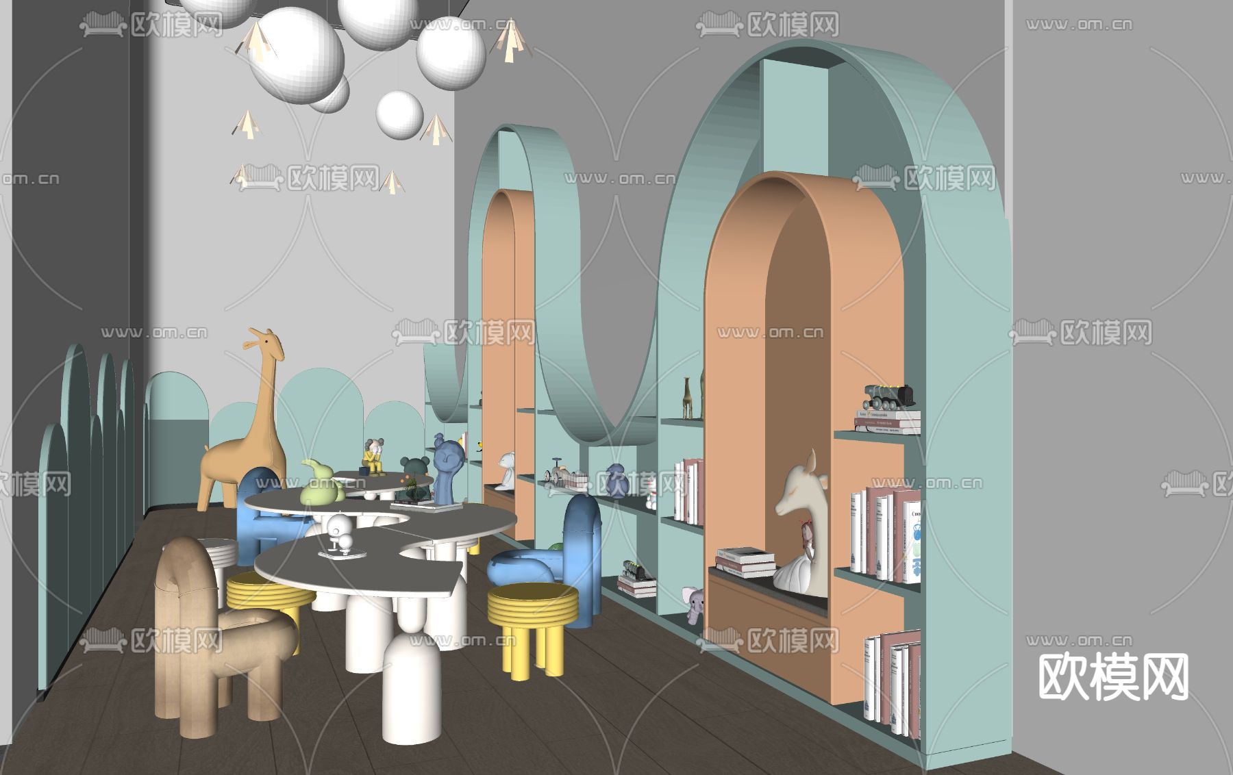 现代幼儿园su模型下载（渲染图2）