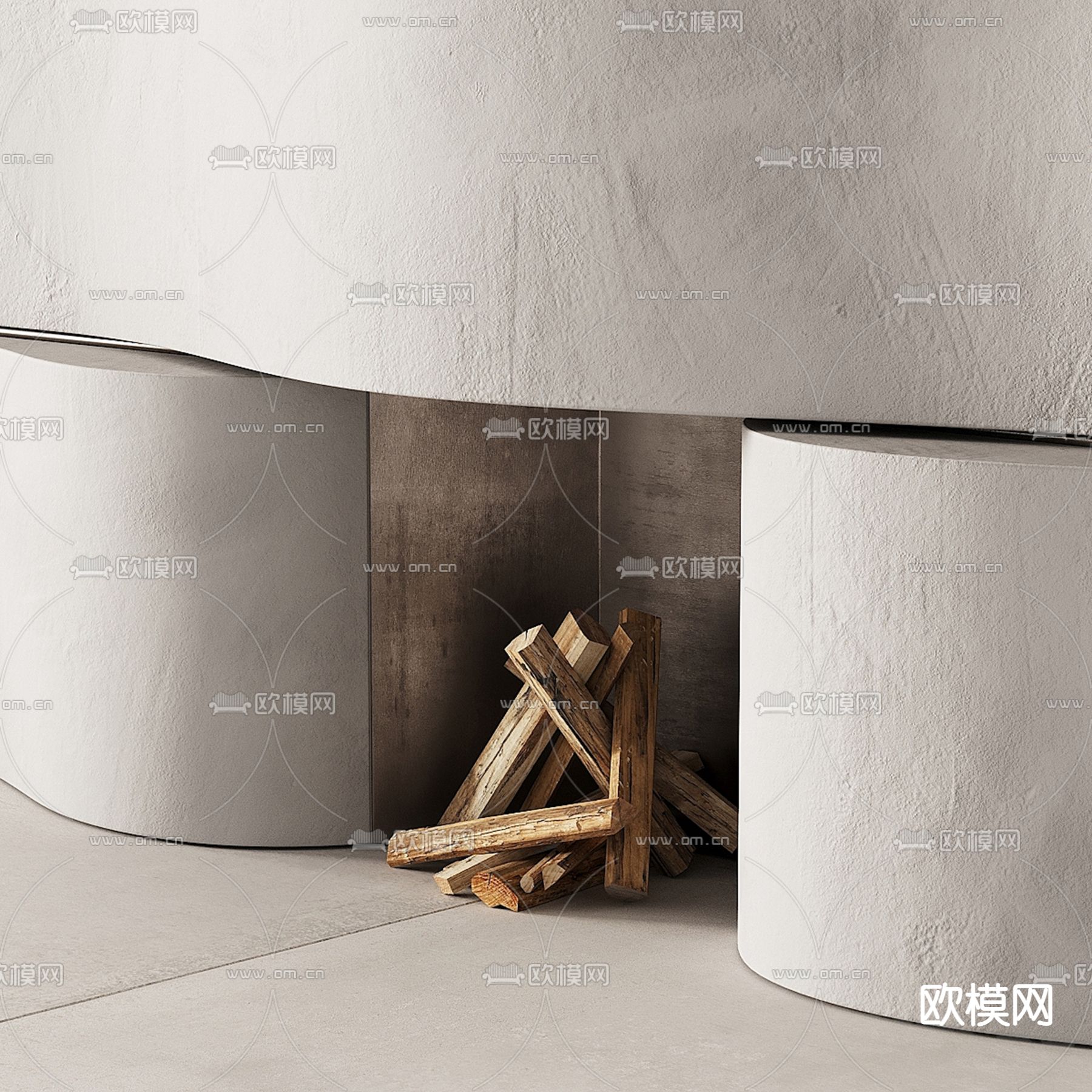 侘寂风壁炉3d模型下载（渲染图3）