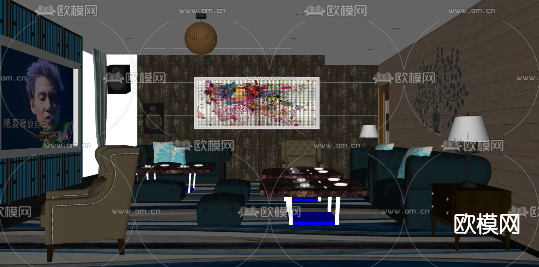 现代KTV包厢su模型下载（渲染图2）