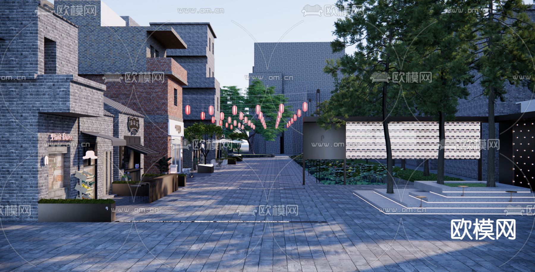 现代商业街su模型下载（渲染图1）