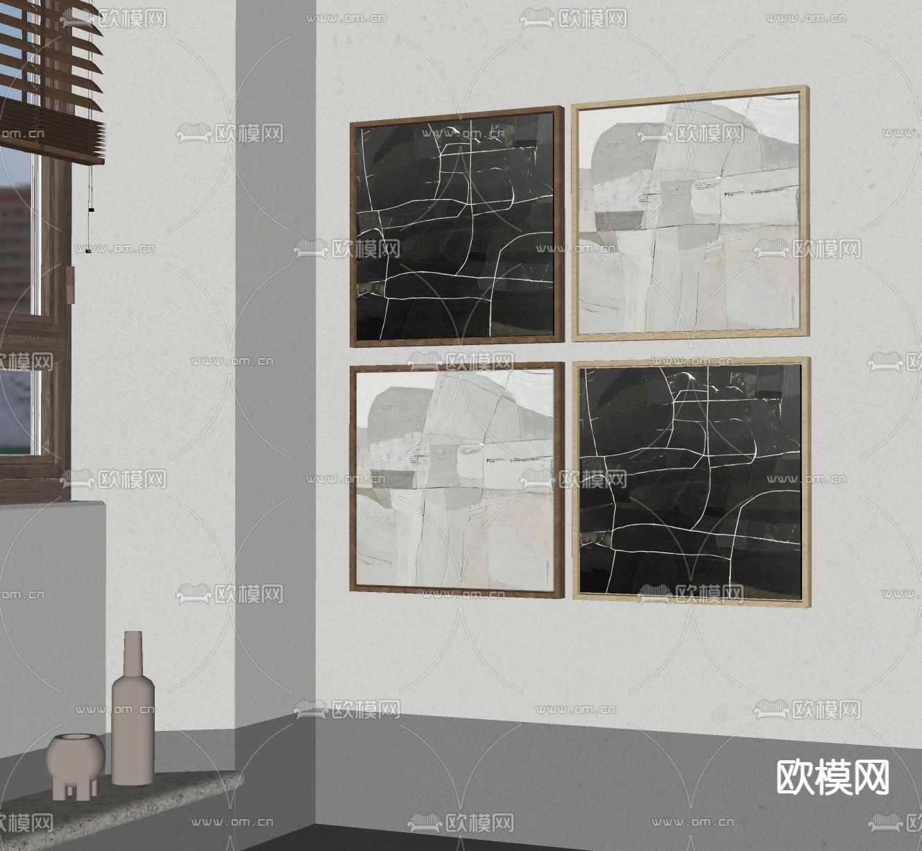 侘寂风装饰画su模型下载（渲染图2）