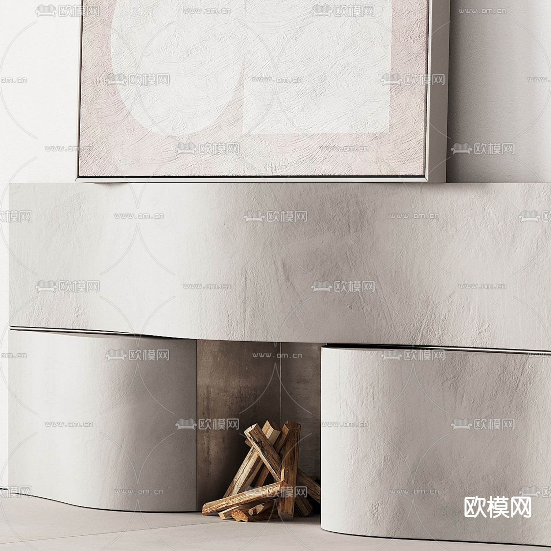 侘寂风壁炉3d模型下载（渲染图5）