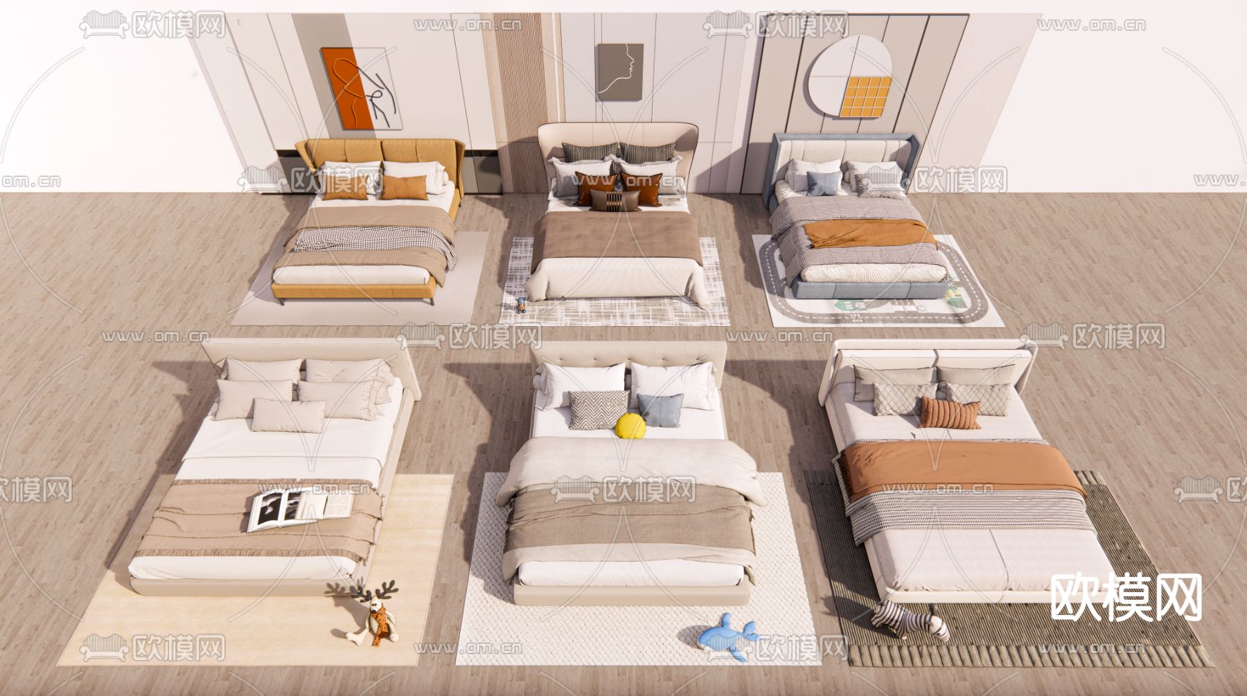 现代双人床su模型下载（渲染图1）