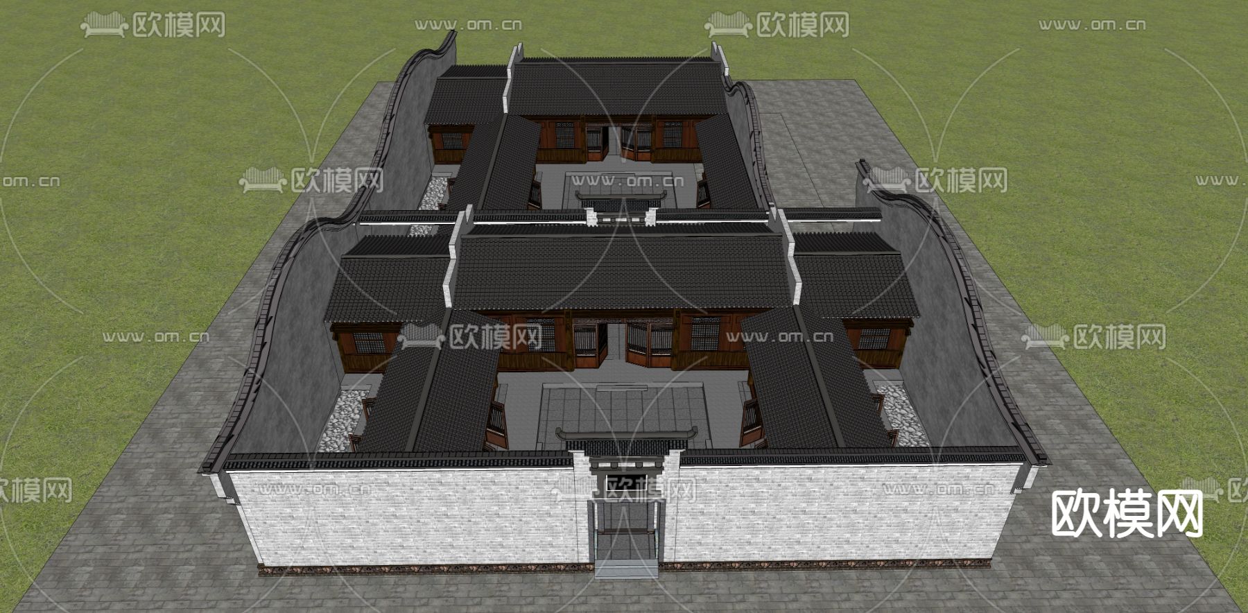 中式四合院 古建住宅su模型下载（渲染图3）