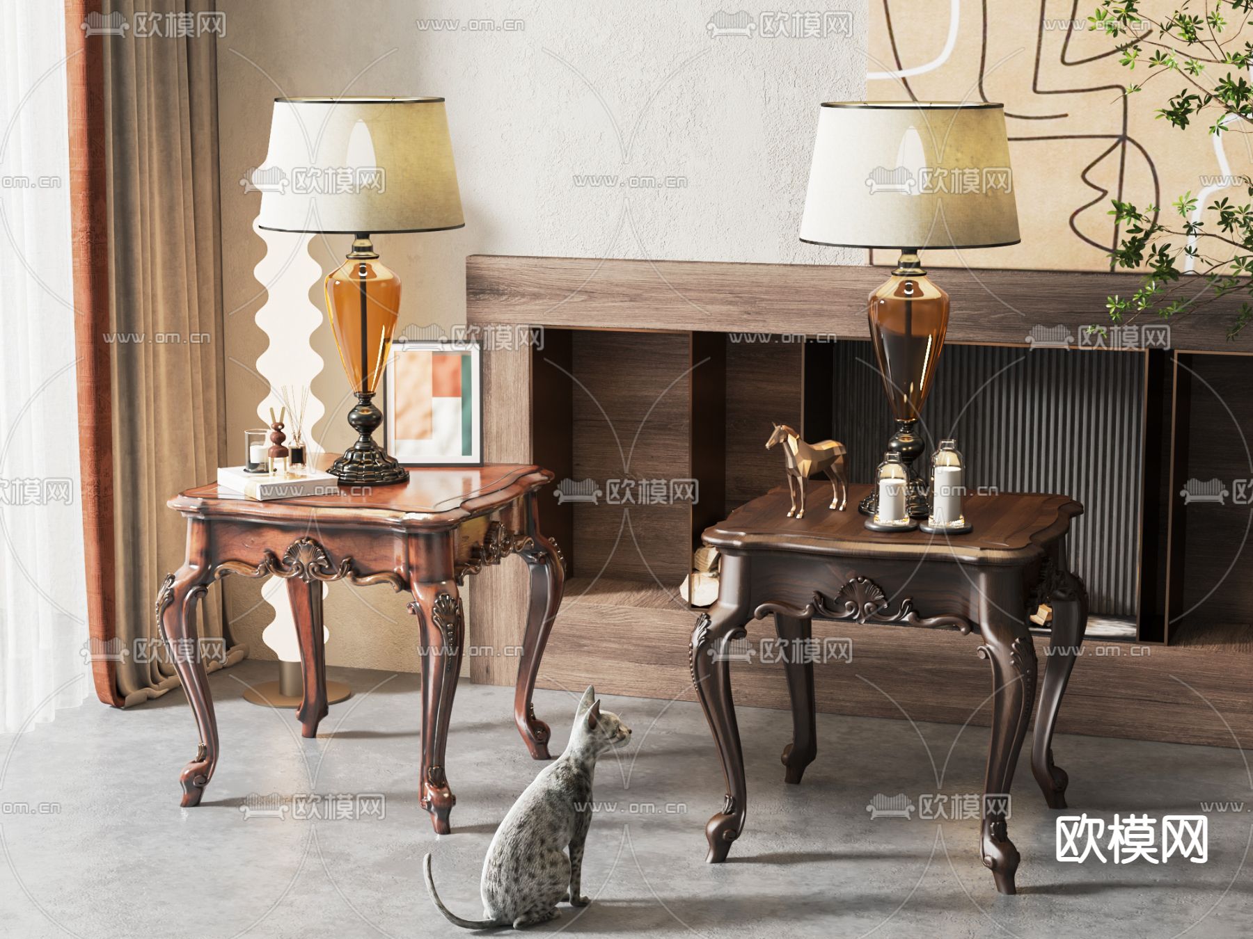 美式边几su模型下载（渲染图1）