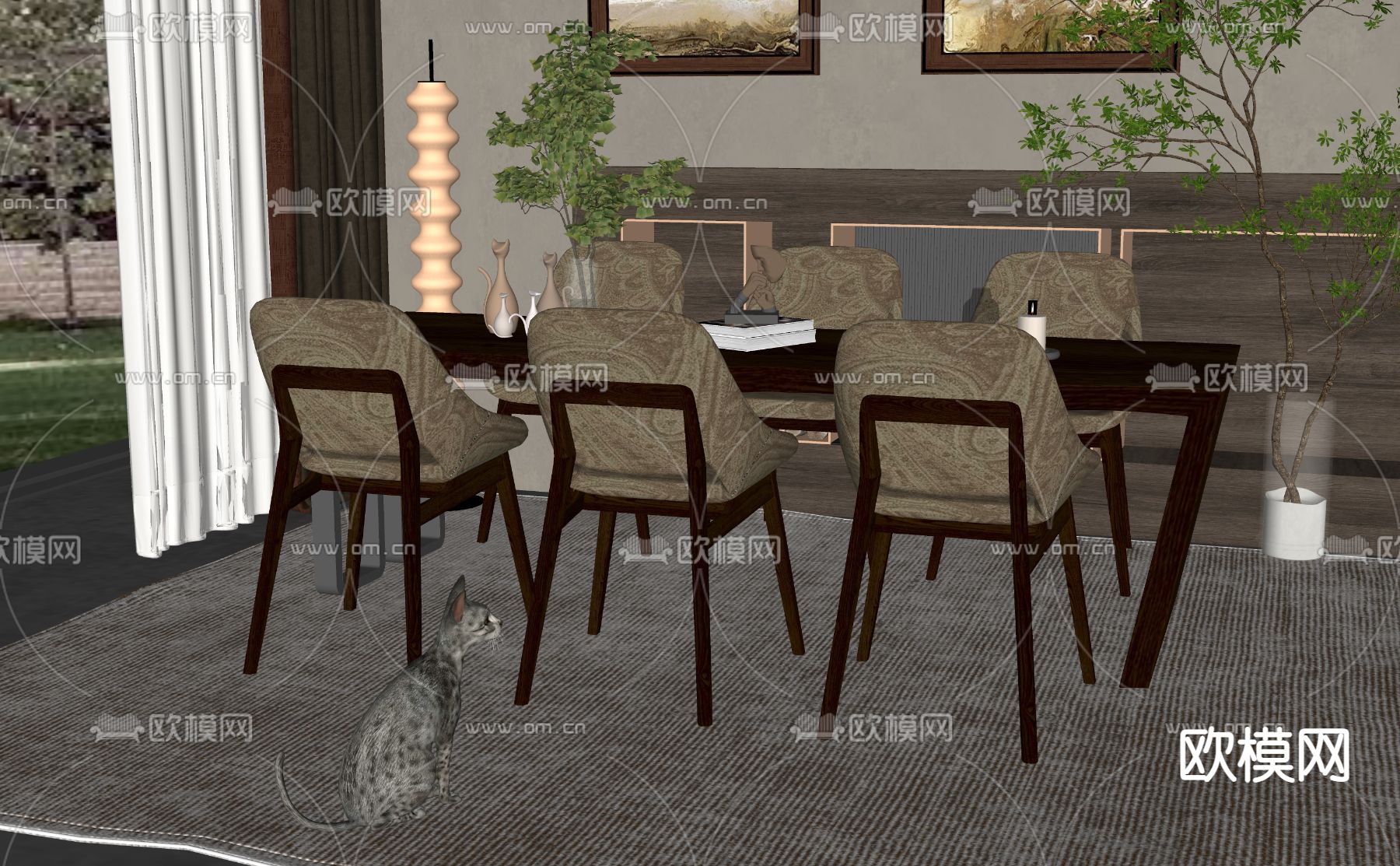 美式餐桌椅组合su模型下载（渲染图2）