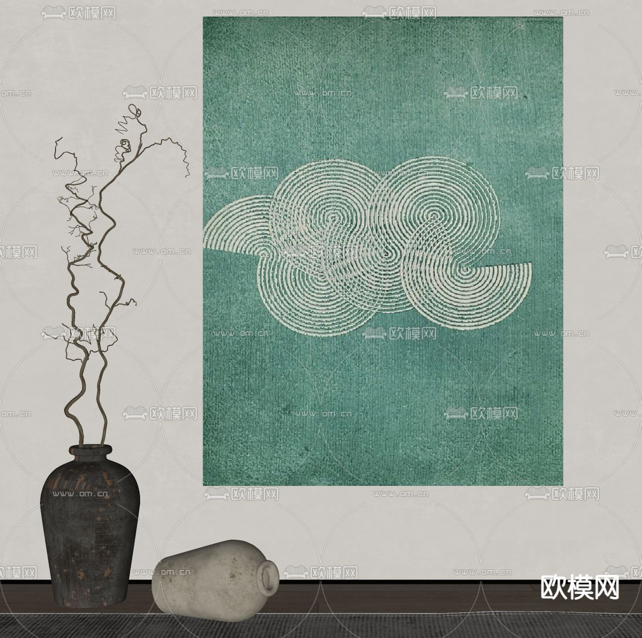 侘寂风装饰画su模型下载（渲染图2）