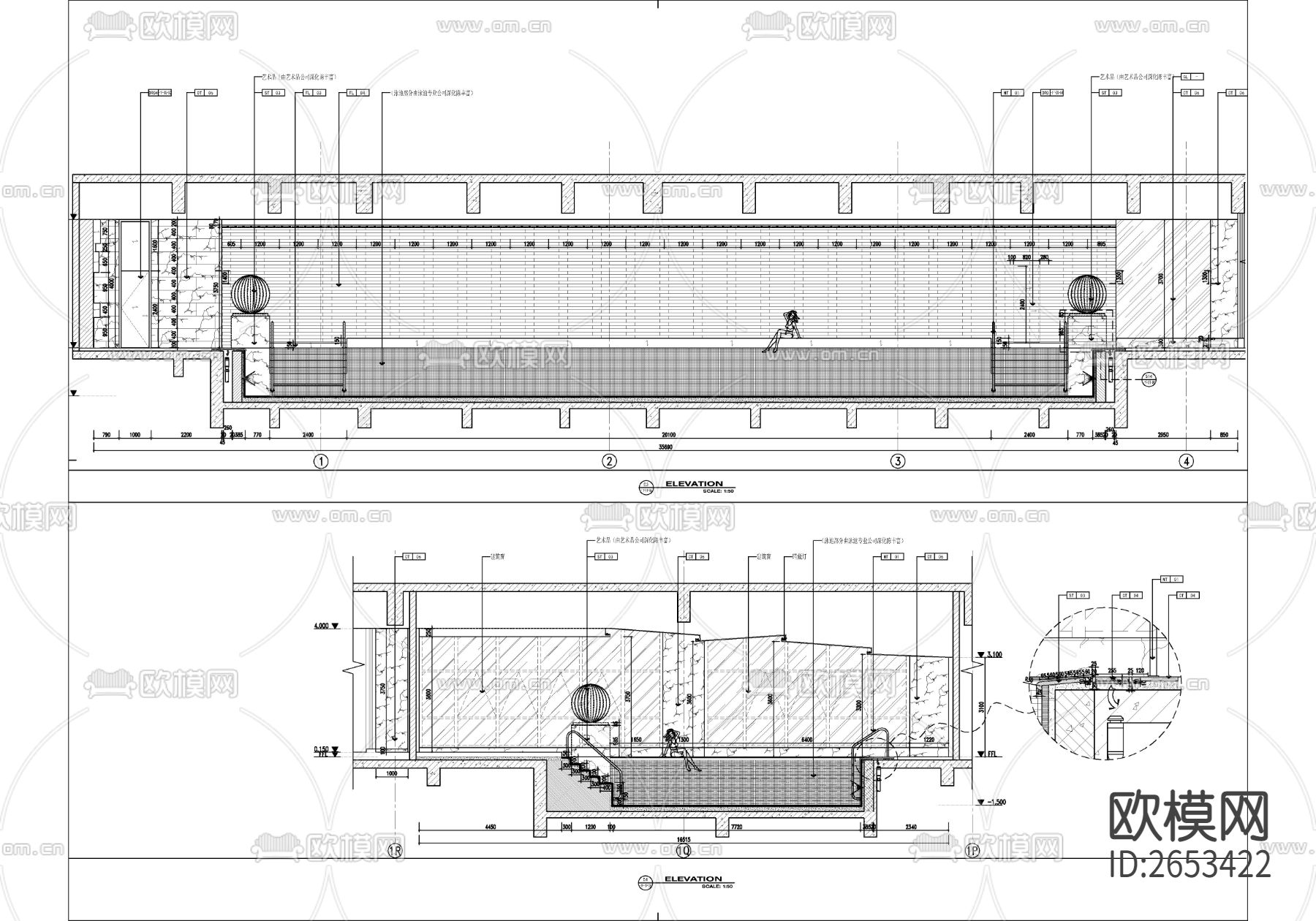 室内游泳池CAD施工图下载（渲染图10）