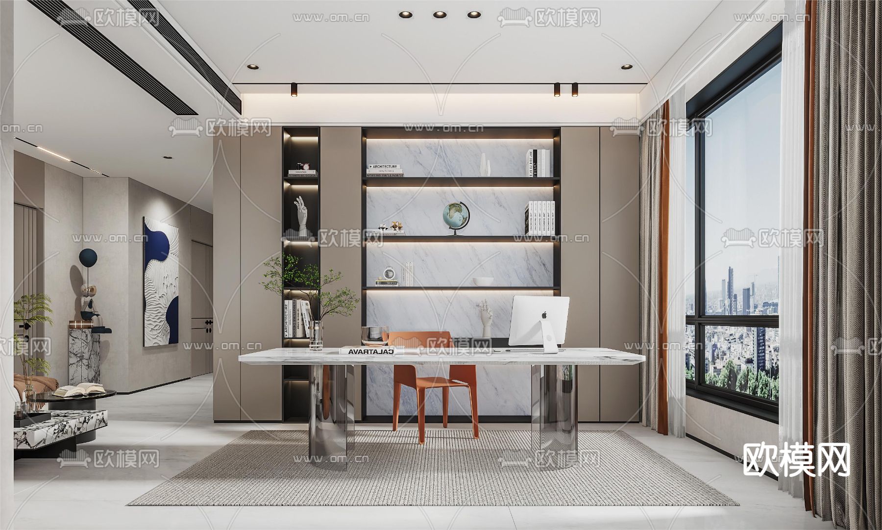现代书房3d模型下载（渲染图1）