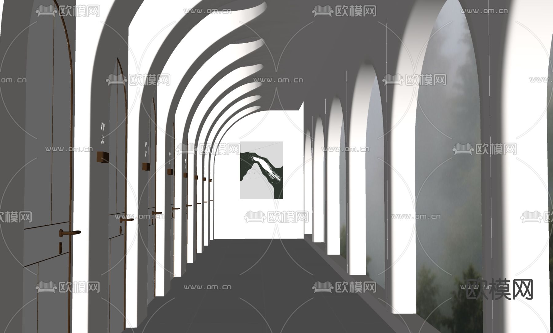 学校异形走廊su模型下载（渲染图2）