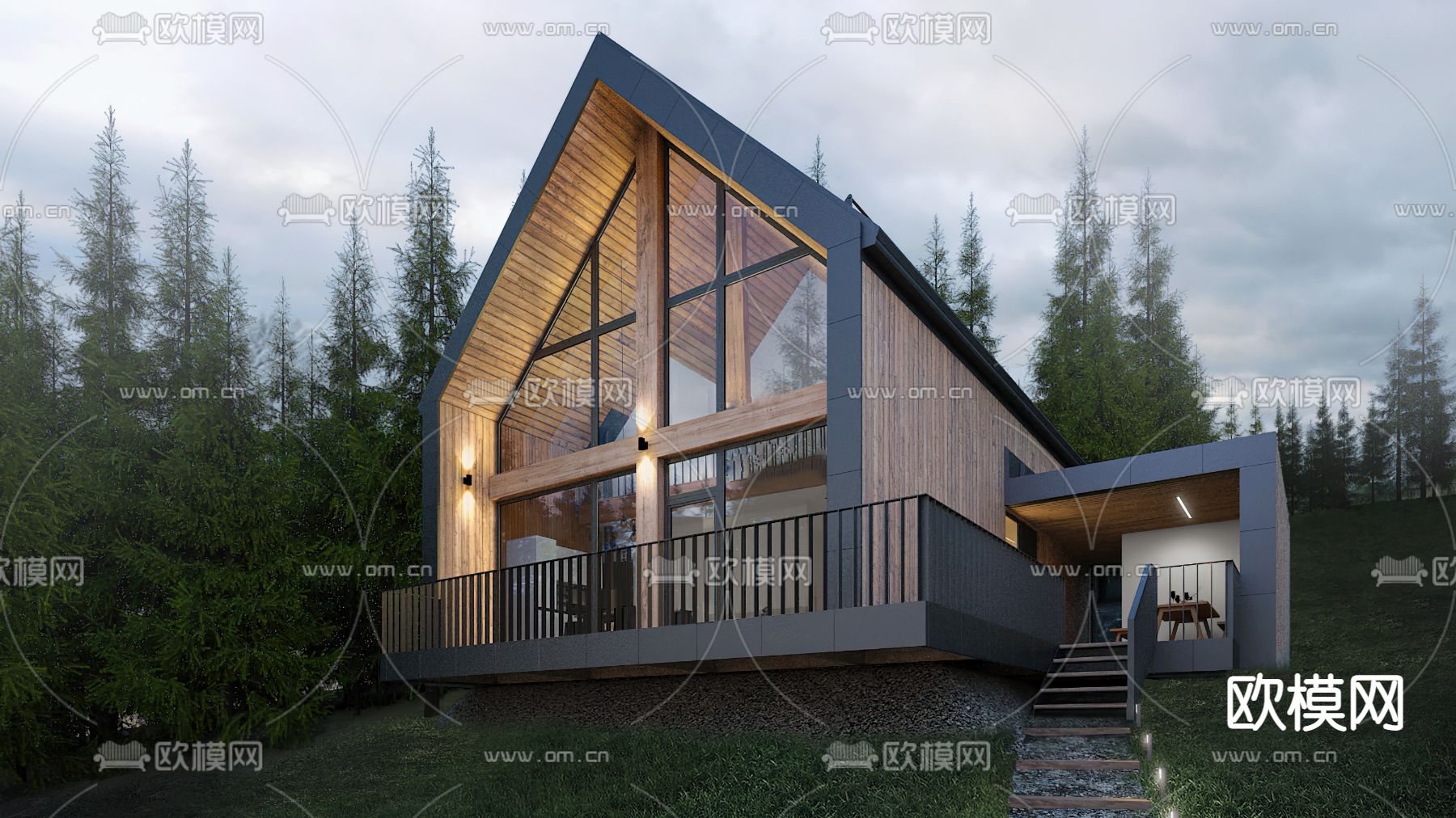 现代民宿建筑su模型下载（渲染图2）