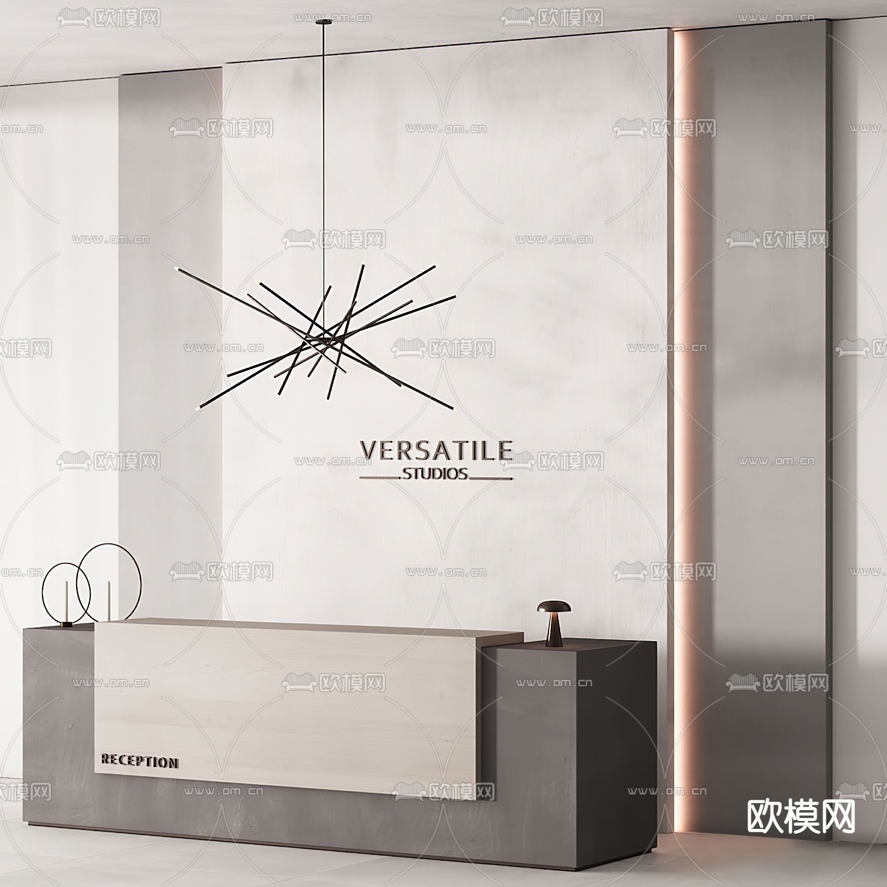 现代前台 接待台su模型下载（渲染图1）