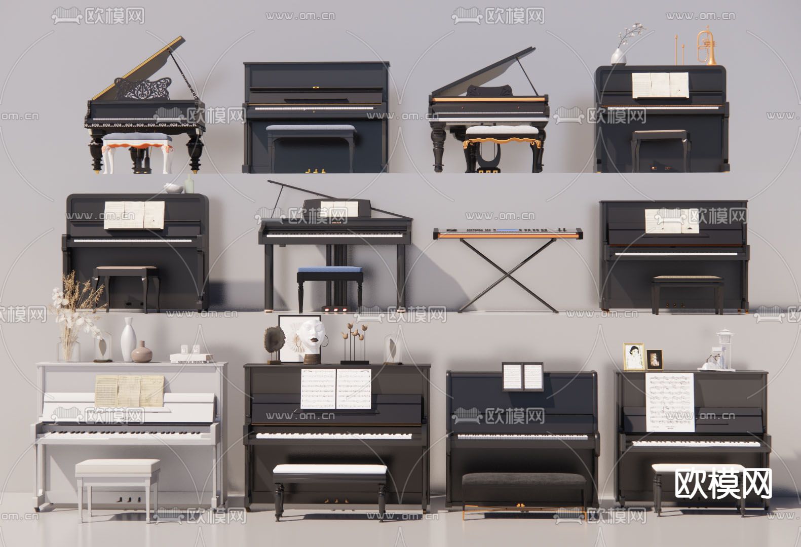 钢琴 电子琴 三角钢琴su模型下载（渲染图1）