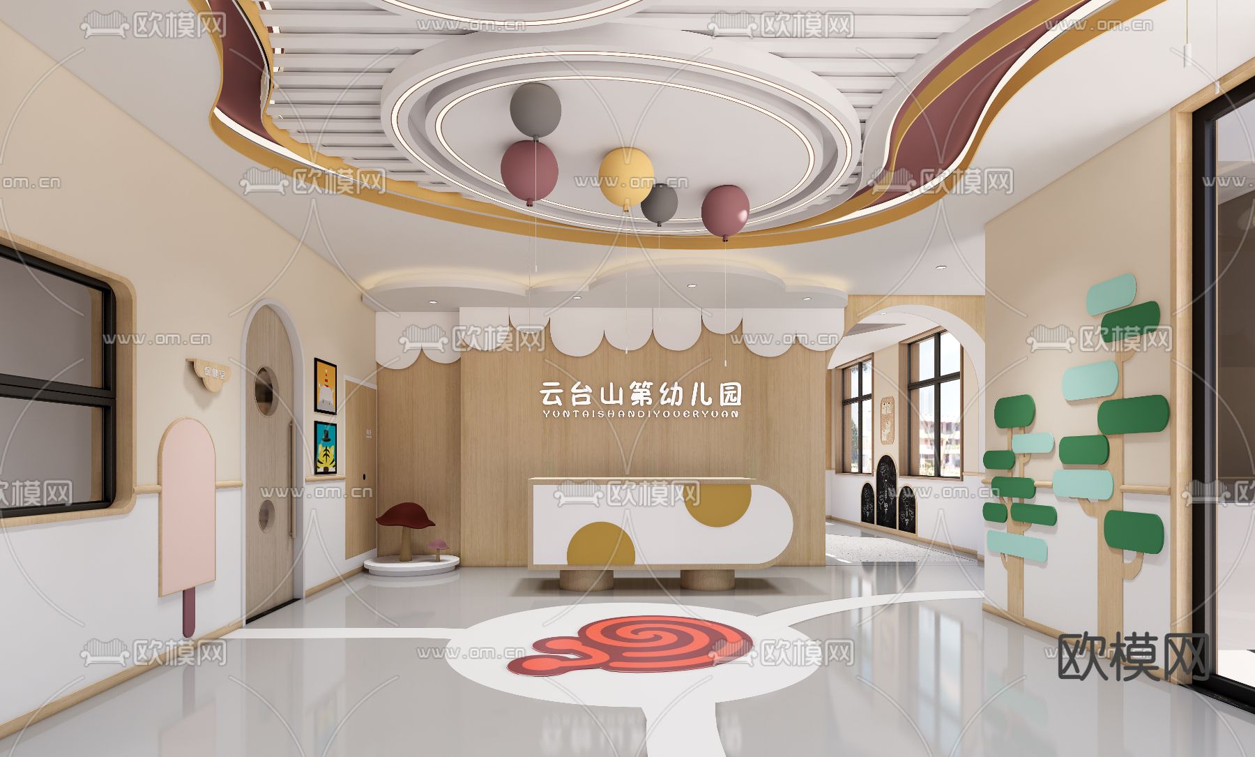 现代幼儿园大厅su模型下载（渲染图1）