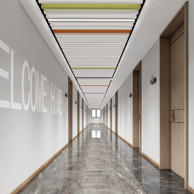  现代酒店过道su模型 