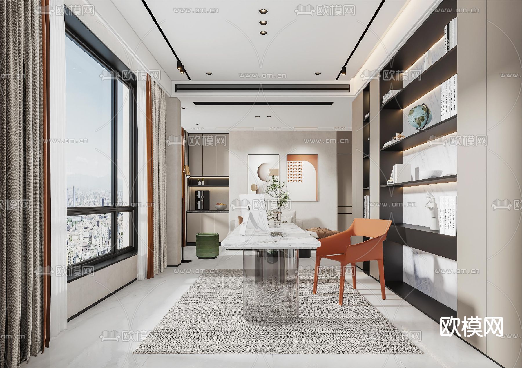 现代书房3d模型下载（渲染图2）