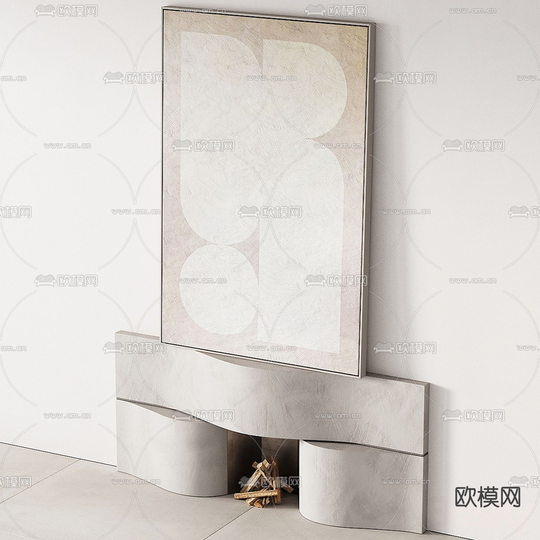 侘寂风壁炉3d模型下载（渲染图4）