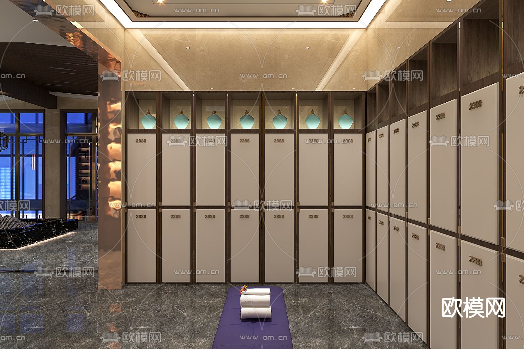 新中式洗浴中心大厅su模型下载（渲染图2）