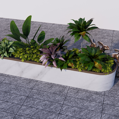  现代花钵 盆栽su模型 