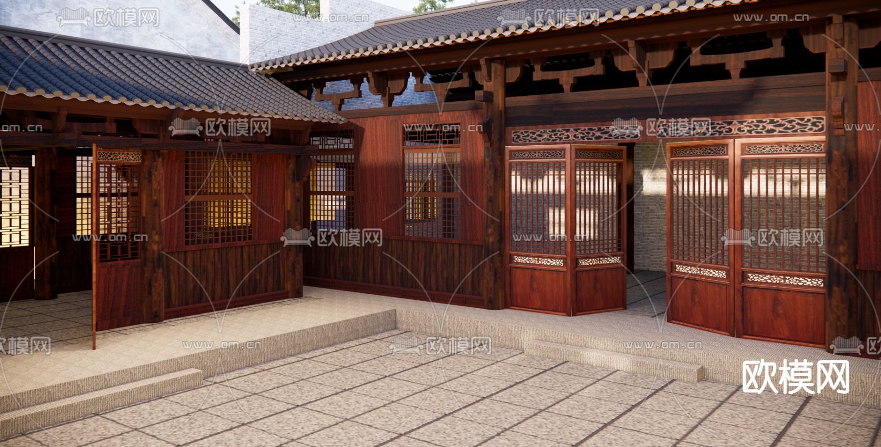 中式四合院 古建住宅su模型下载（渲染图4）