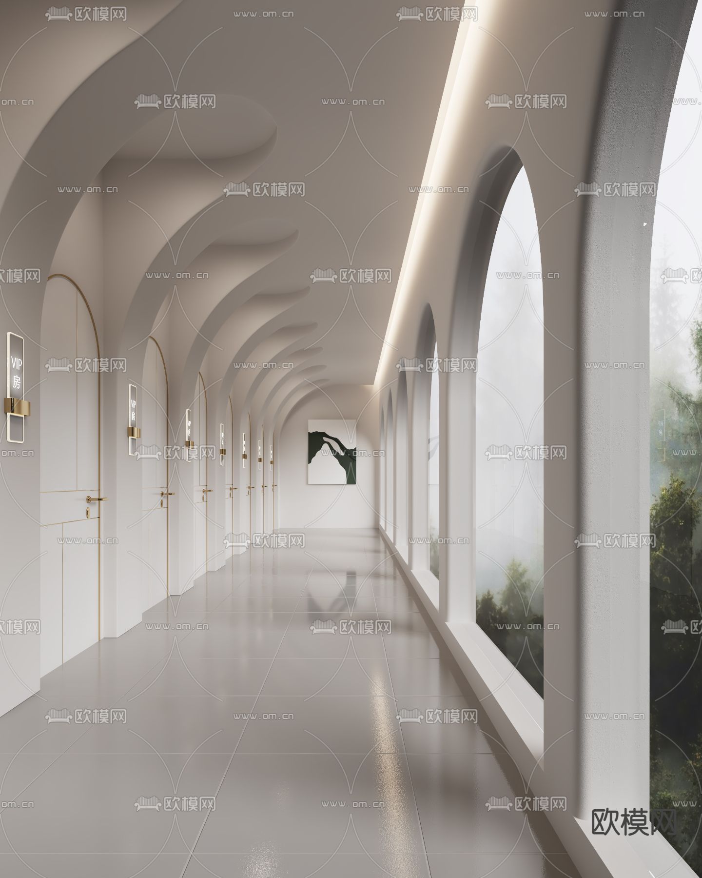 学校异形走廊su模型下载（渲染图1）