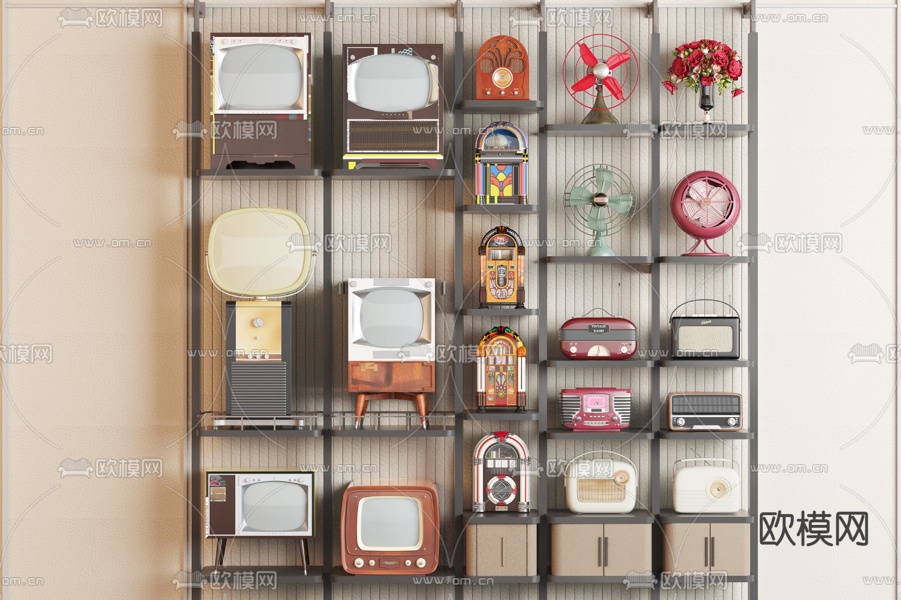 复古收音机 旧电视机 旧录音机 旧电风扇3d模型下载