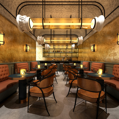  复古酒吧餐厅su模型 