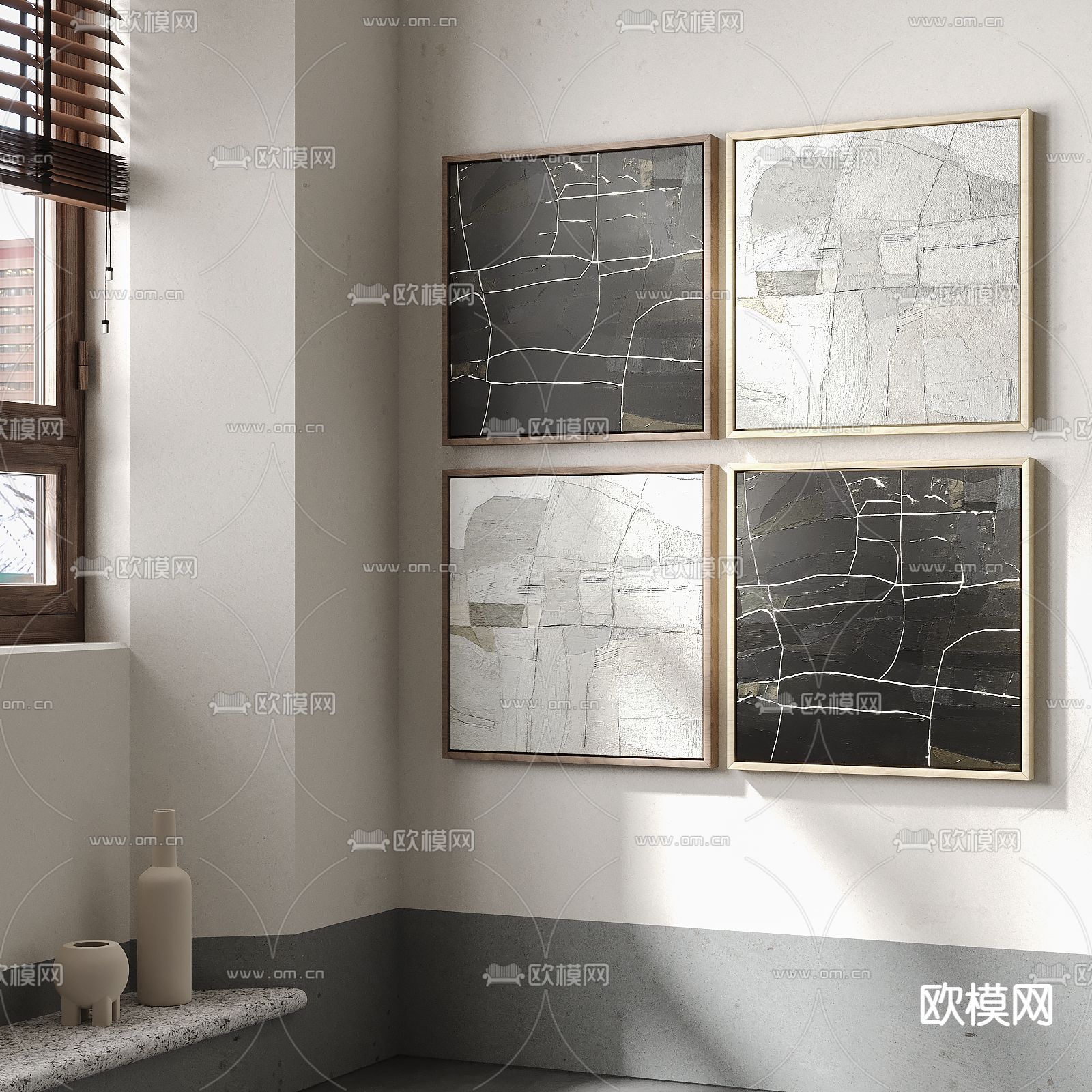 侘寂风装饰画su模型下载（渲染图1）