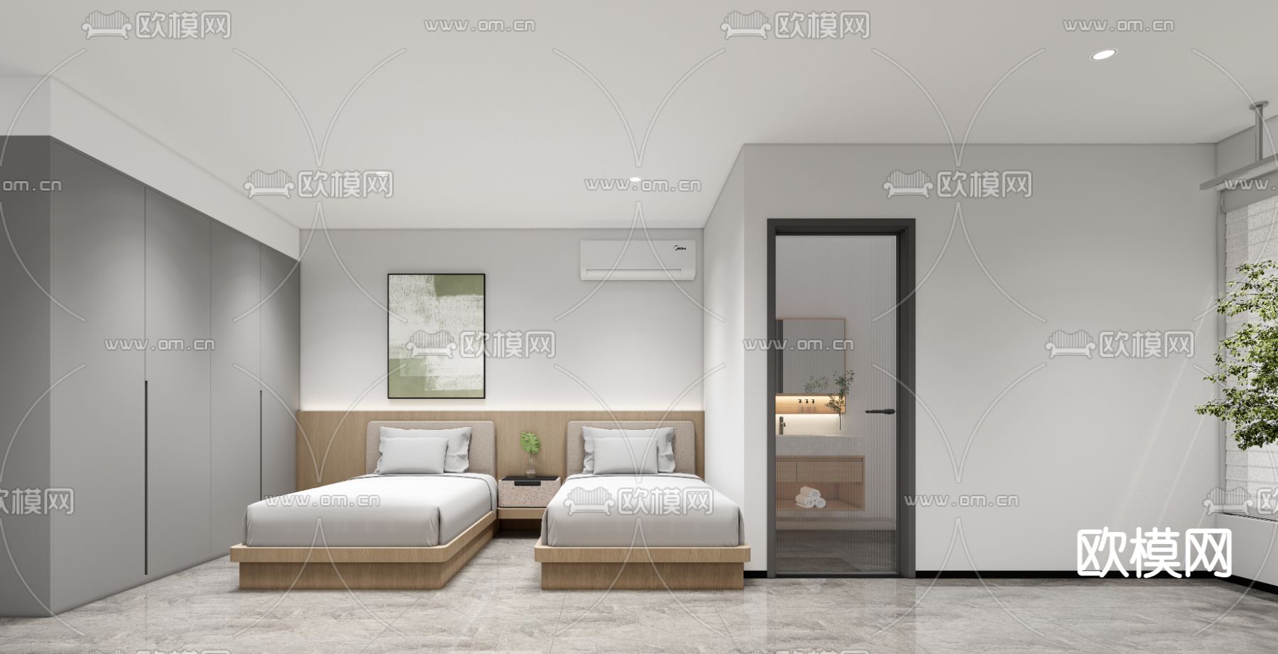 现代员工宿舍 公寓su模型下载（渲染图1）