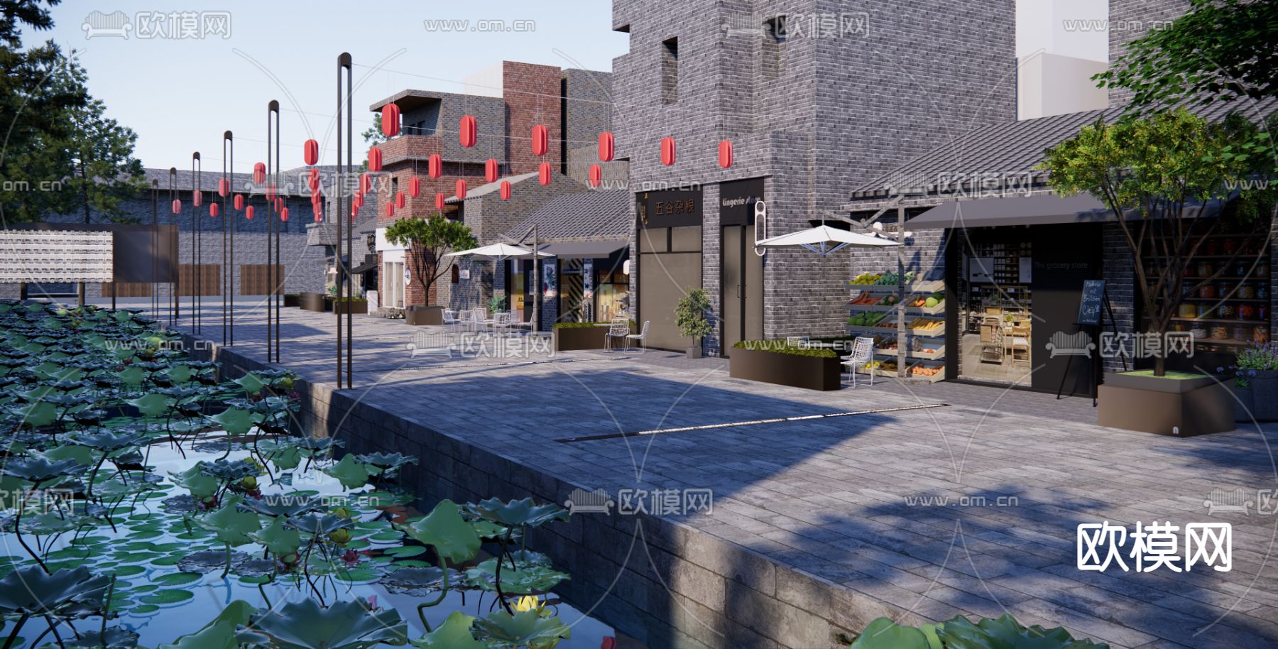 现代商业街su模型下载（渲染图3）