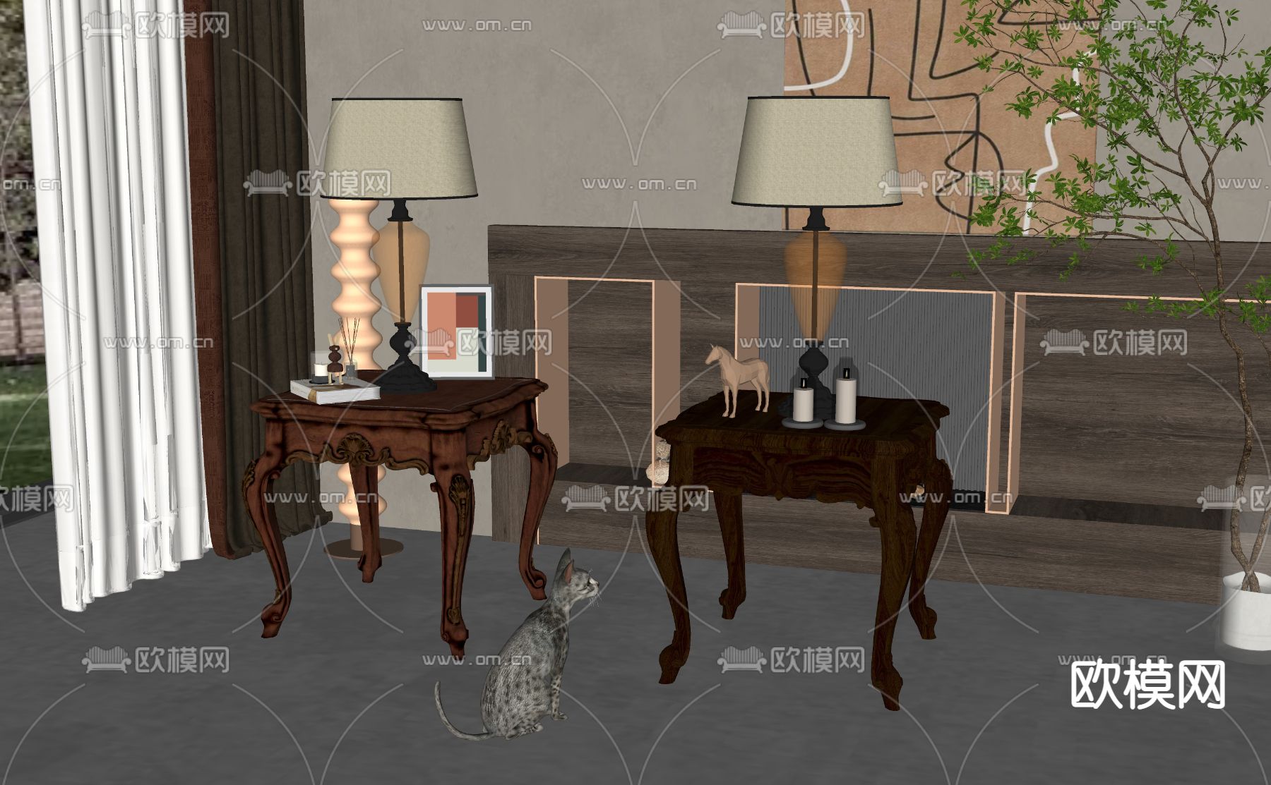 美式边几su模型下载（渲染图2）