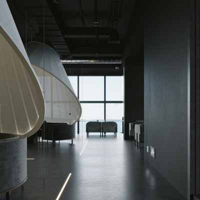  现代餐厅过道su模型 