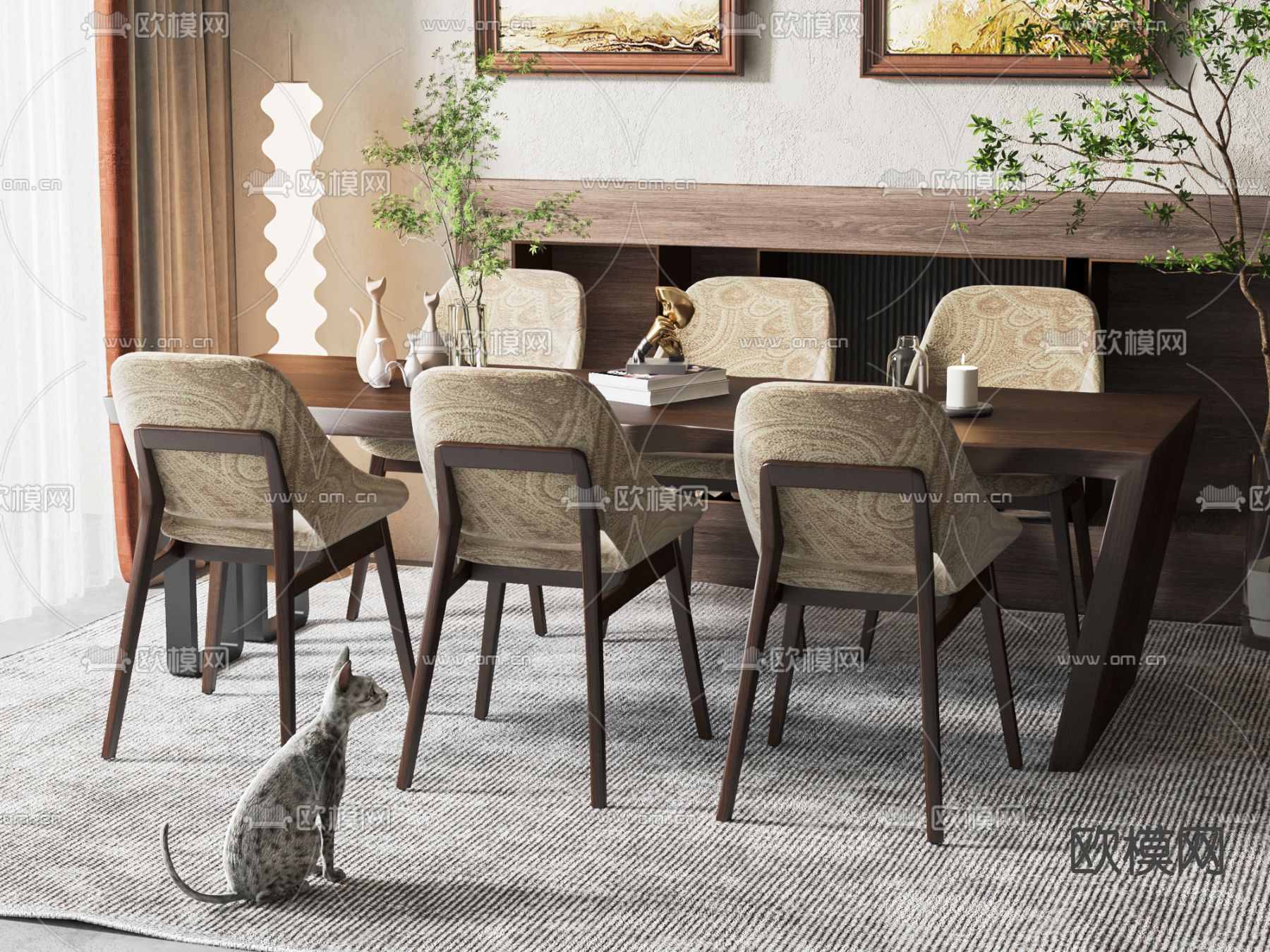 美式餐桌椅组合su模型下载（渲染图1）