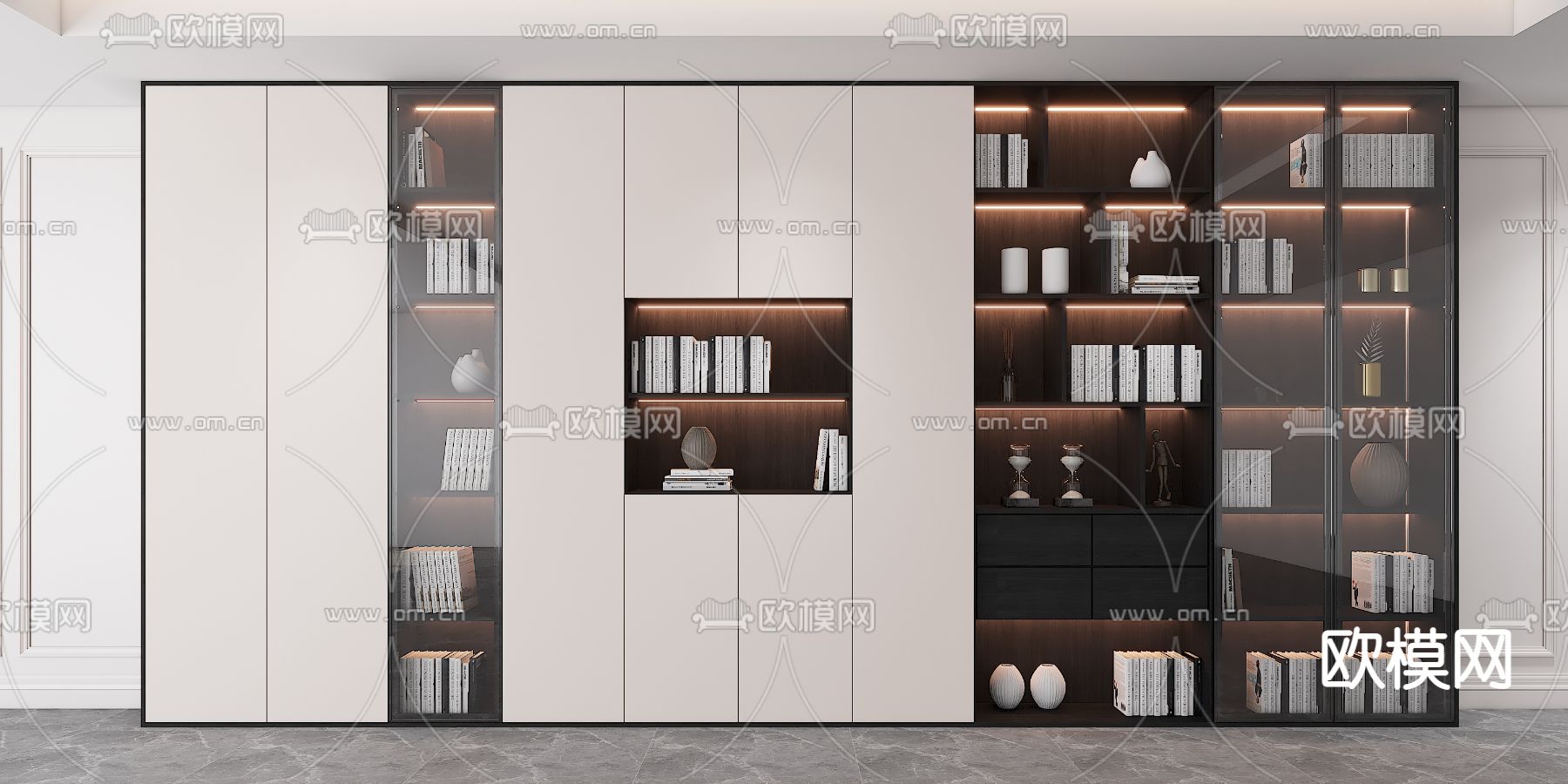 玻璃书柜3d模型下载