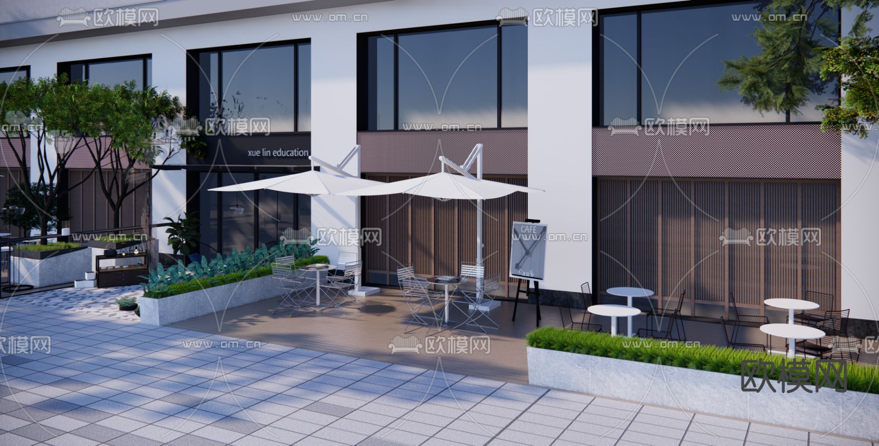 现代商业步行街su模型下载（渲染图1）