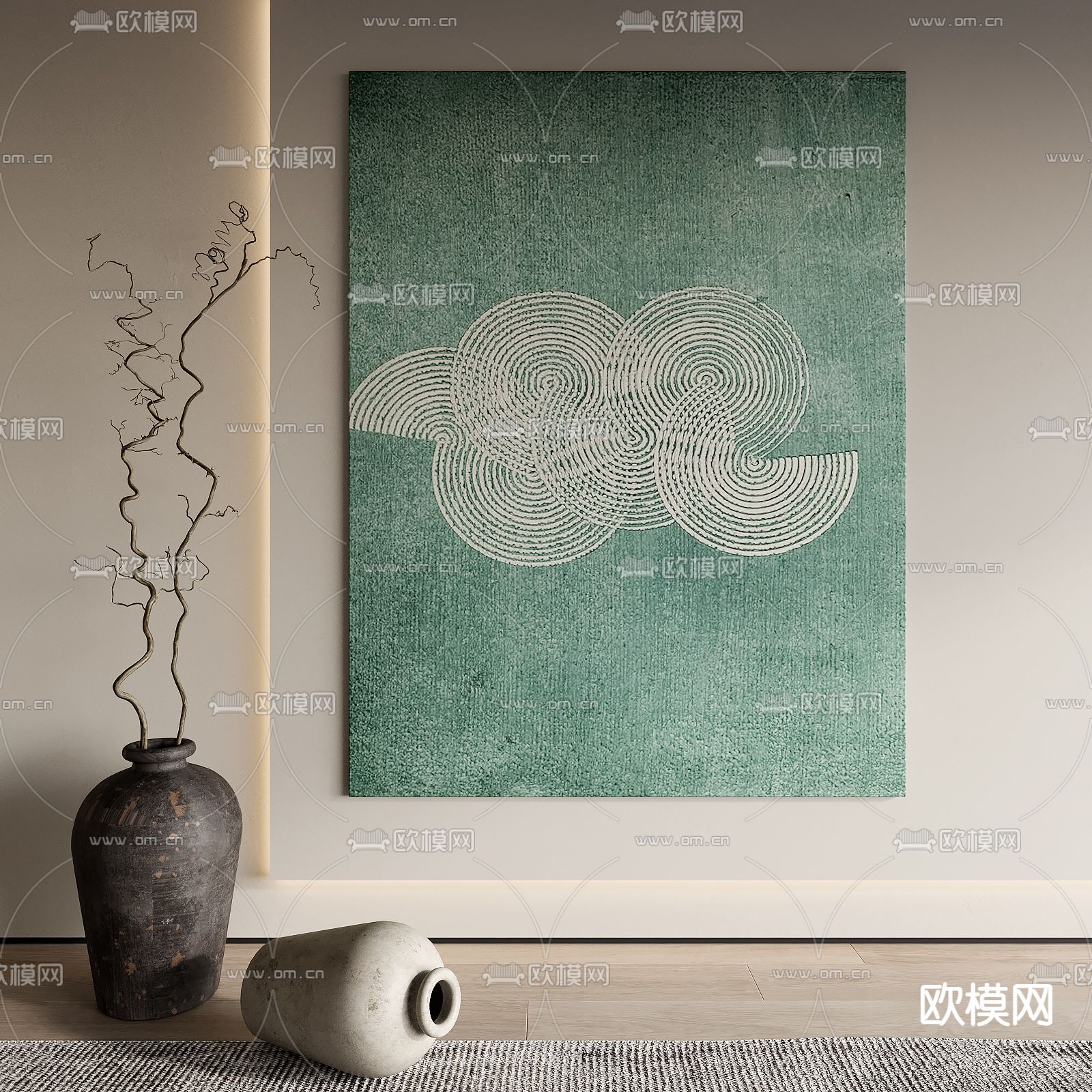 侘寂风装饰画su模型下载（渲染图1）